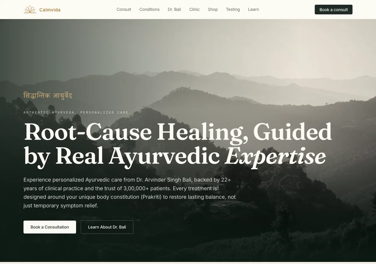 Calmvida homepage design