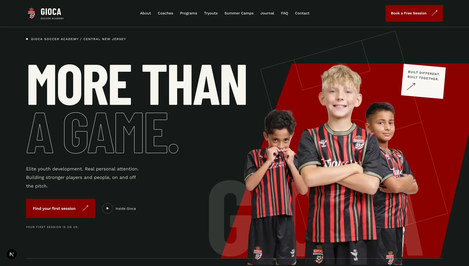 Gioca Soccer Academy desktop website preview