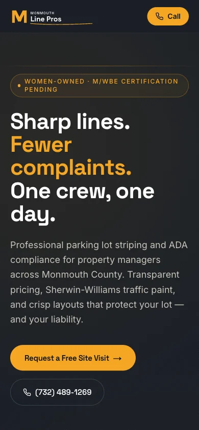 Monmouth Line Pros mobile homepage design